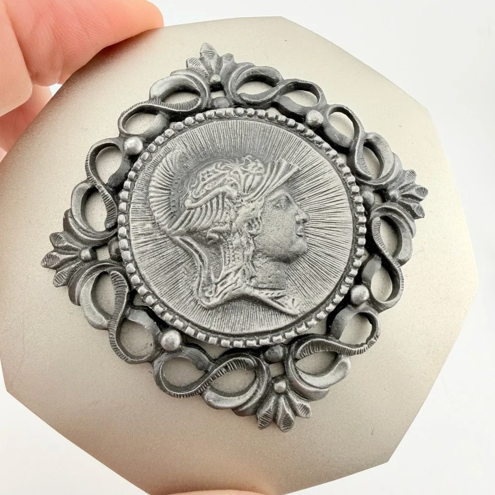 Silver Tone Roman Centurion Winged Helmet Octagon Belt Buckle